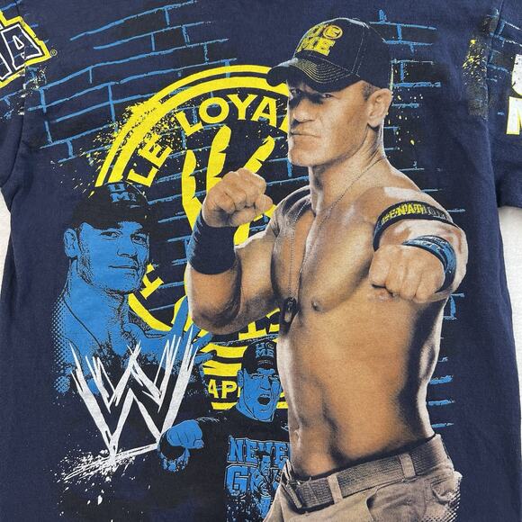 WWE John Cena Youth L 10/12 T-Shirt AOP Graphic Navy Blue Wrestling U Dont C Me - Picture 3 of 9